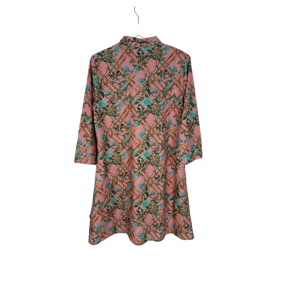 NWT Marigold By Victoria Dunn Pink Floral Print‎ Peasant Mini Shirt Dress Sz XL - Picture 11 of 11